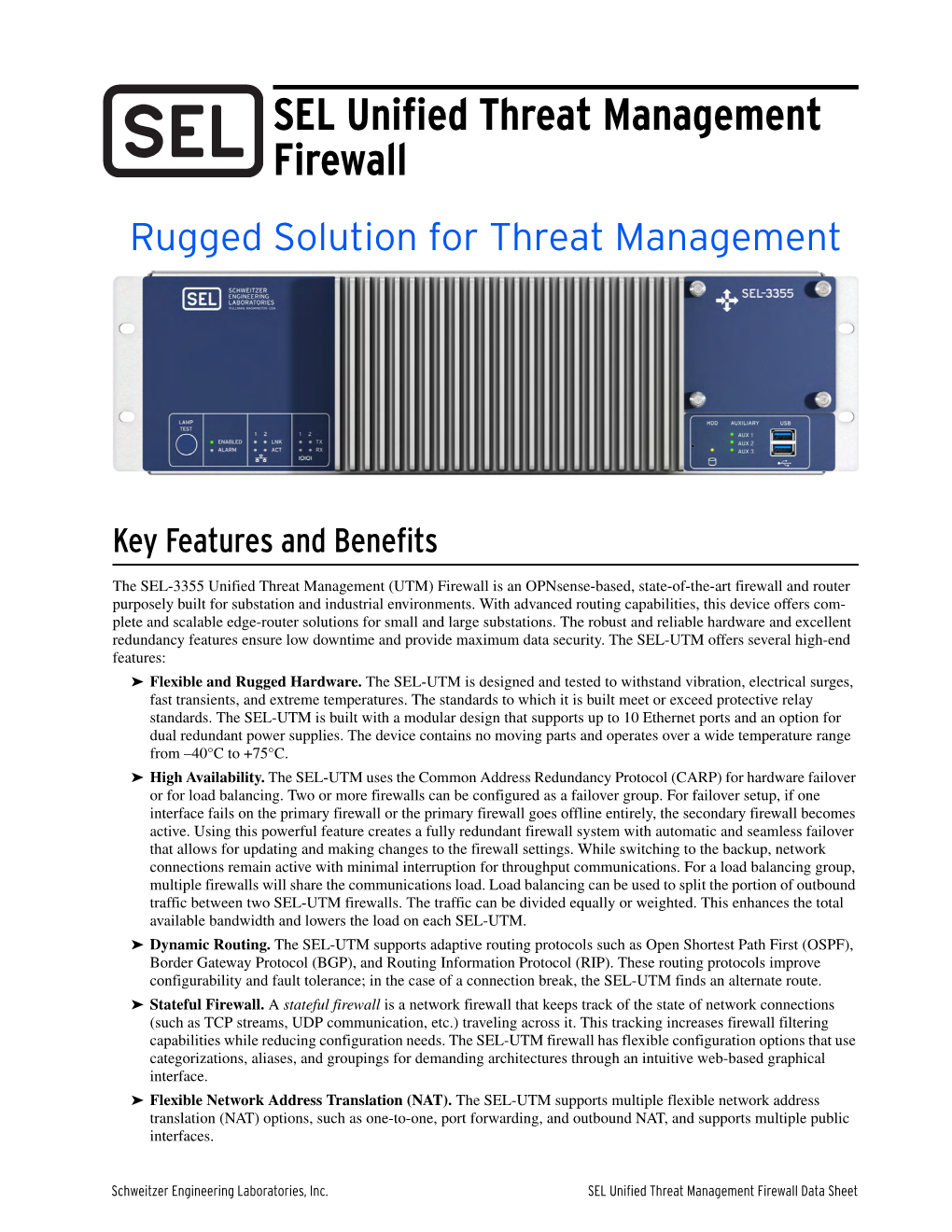 SEL Unified Threat Management Firewall Rugged Solution for Threat Management