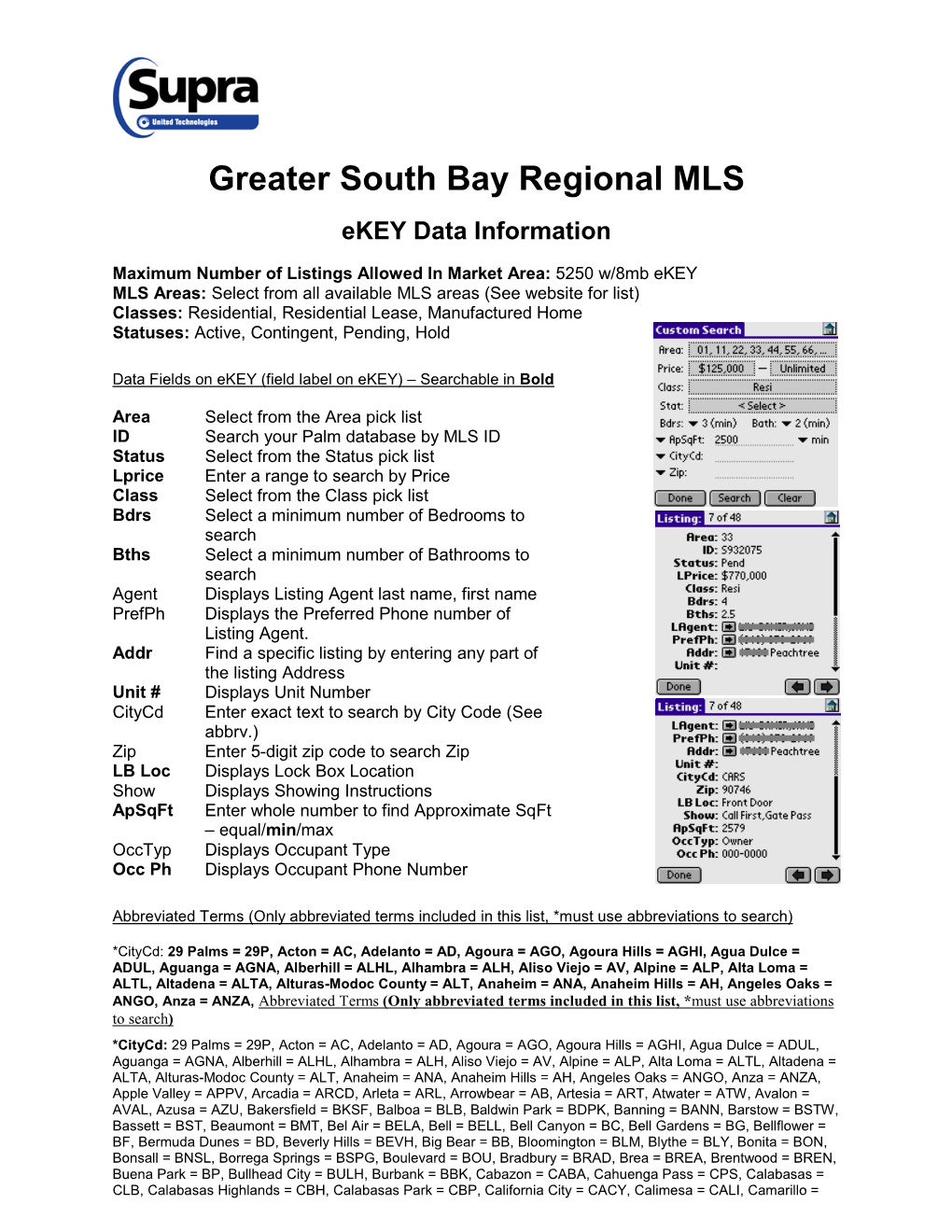 Greater South Bay Regional MLS Ekey Data Information