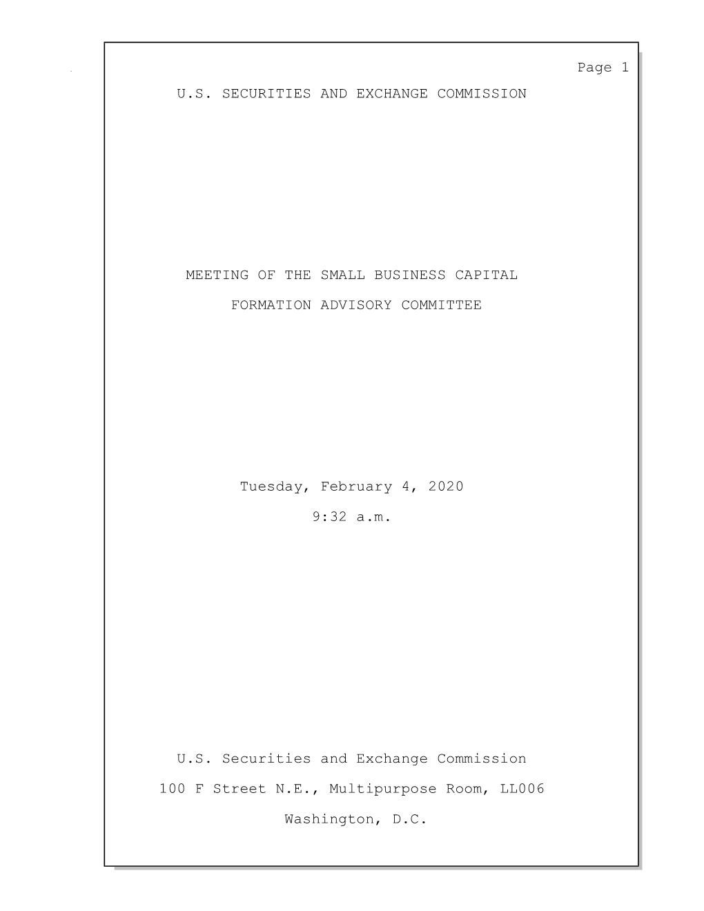 Page 1 U.S. SECURITIES and EXCHANGE COMMISSION