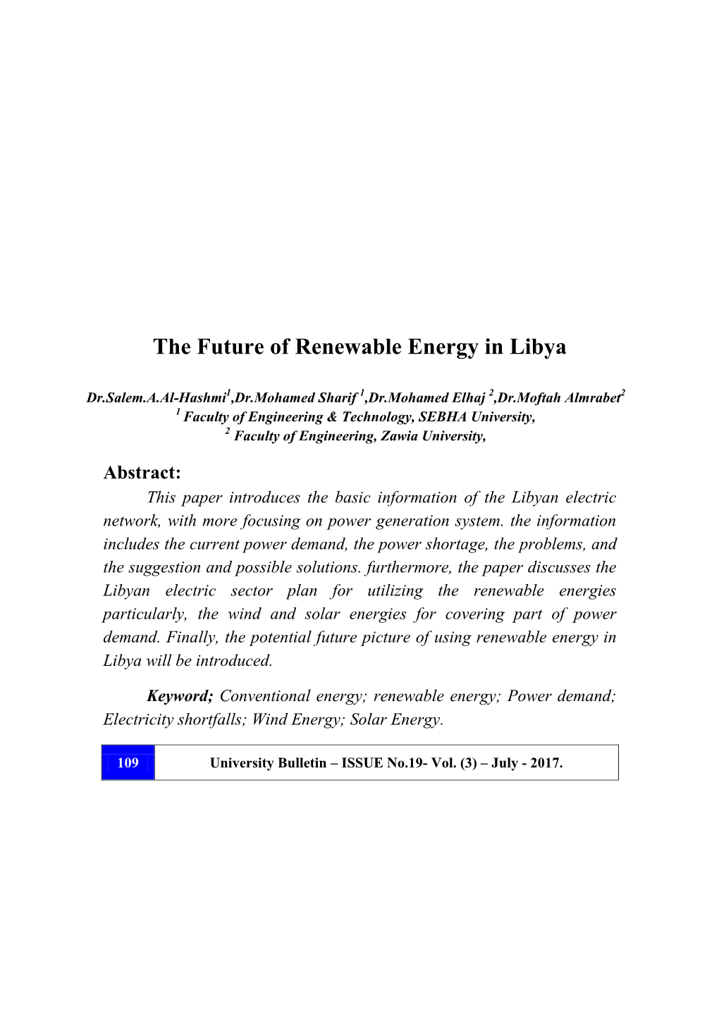 The Future of Renewable Energy in Libya