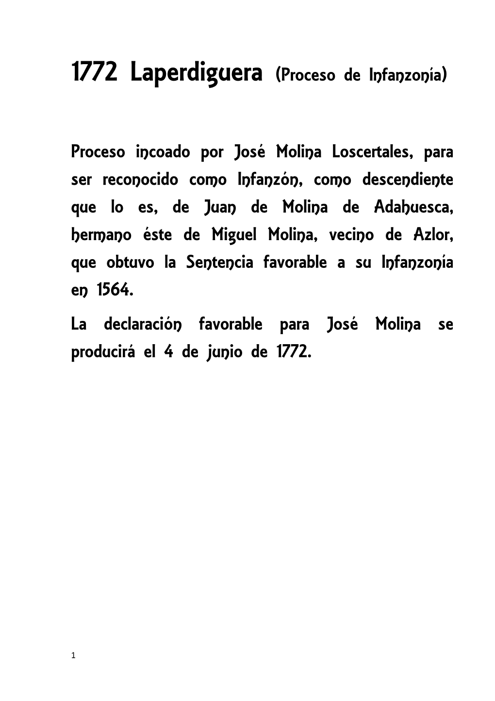 1772 Laperdiguera (Proceso De Infanzonía) Proceso Incoado Por