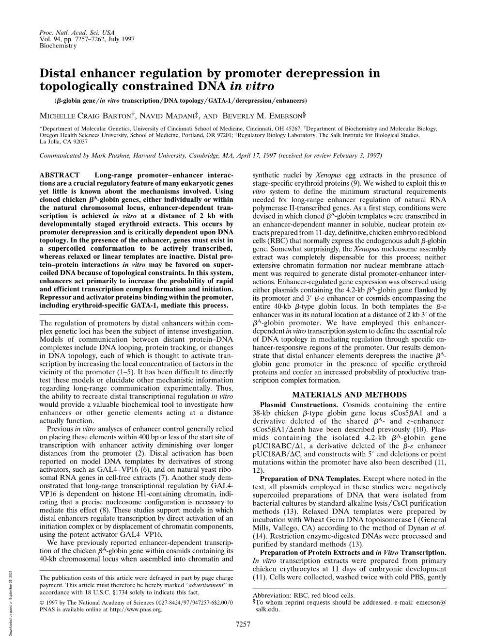 Distal Enhancer Regulation by Promoter Derepression In