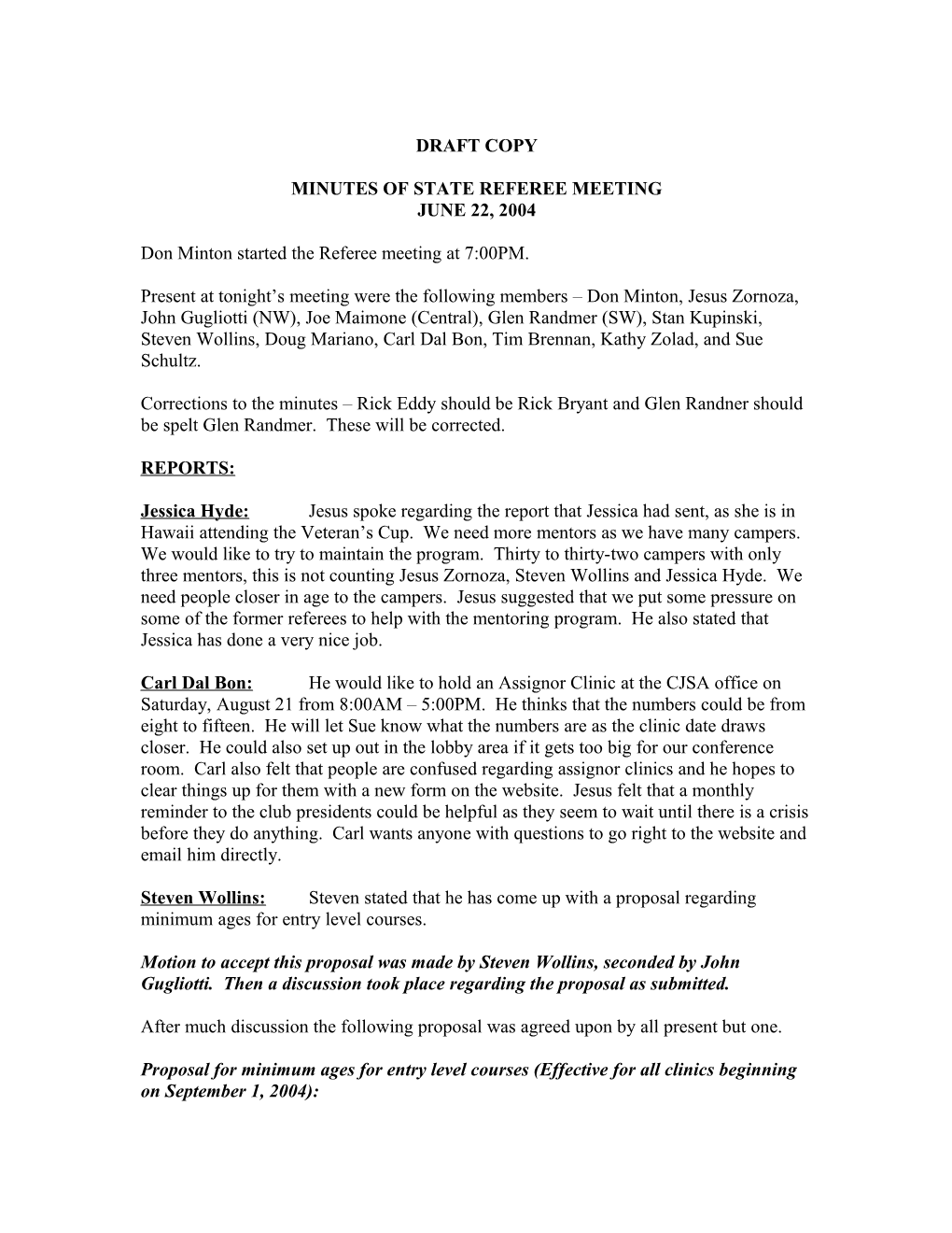 Minutes of State Referee Meeting