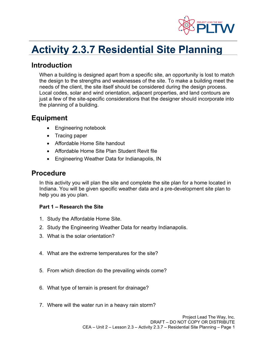 Activity 2.3.7 Residential Site Planning