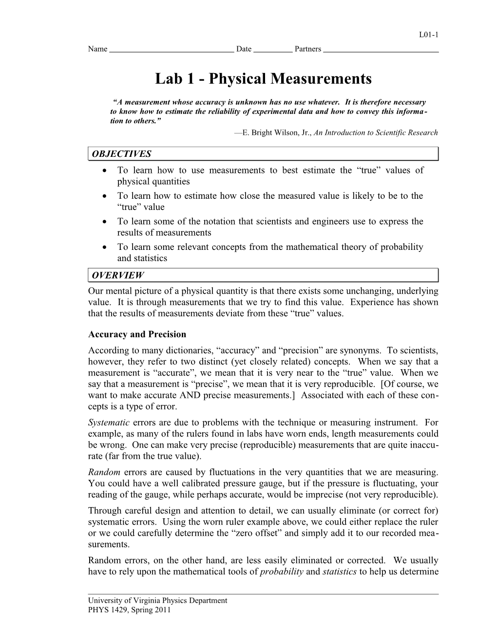 Lab 01 Physical Measurements