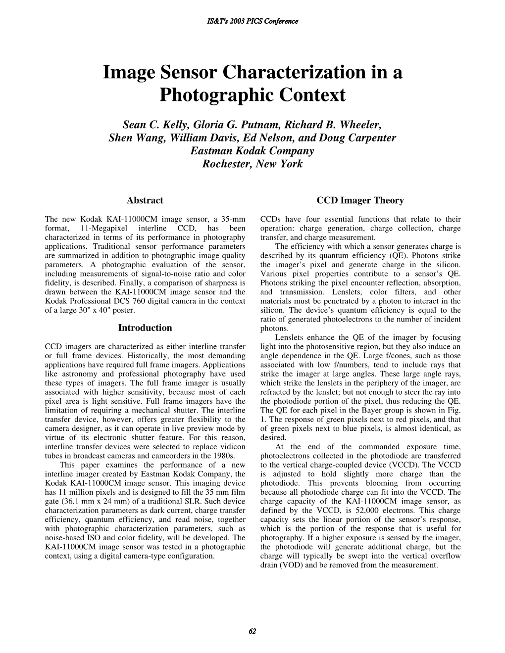Image Sensor Characterization in a Photographic Context