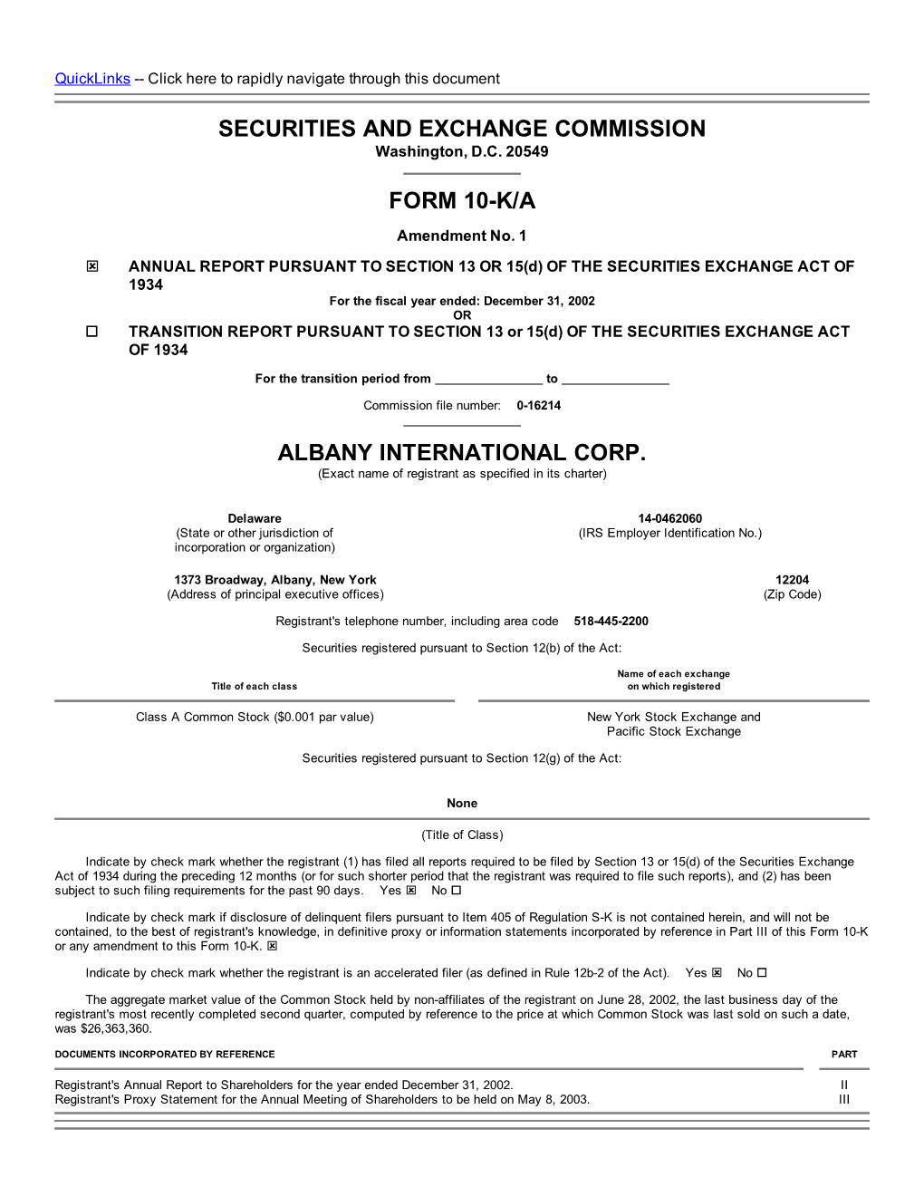 Securities and Exchange Commission Form 10-K/A