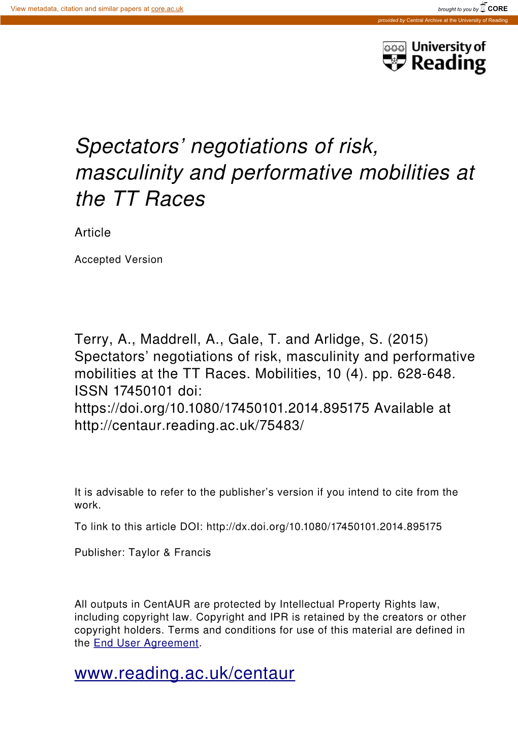 Spectators' Negotiations of Risk, Masculinity and Performative