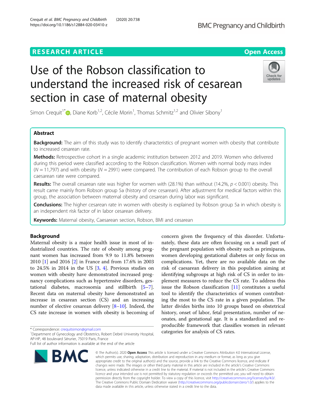 Use of the Robson Classification to Understand the Increased Risk Of