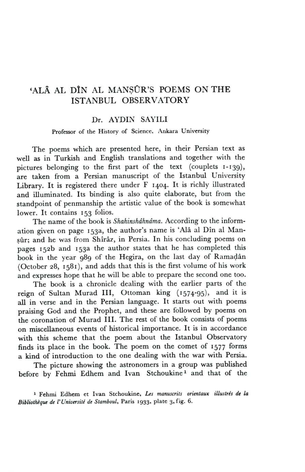 'Ala Al Din Al Manscr's Poems on the Istanbul Observatory