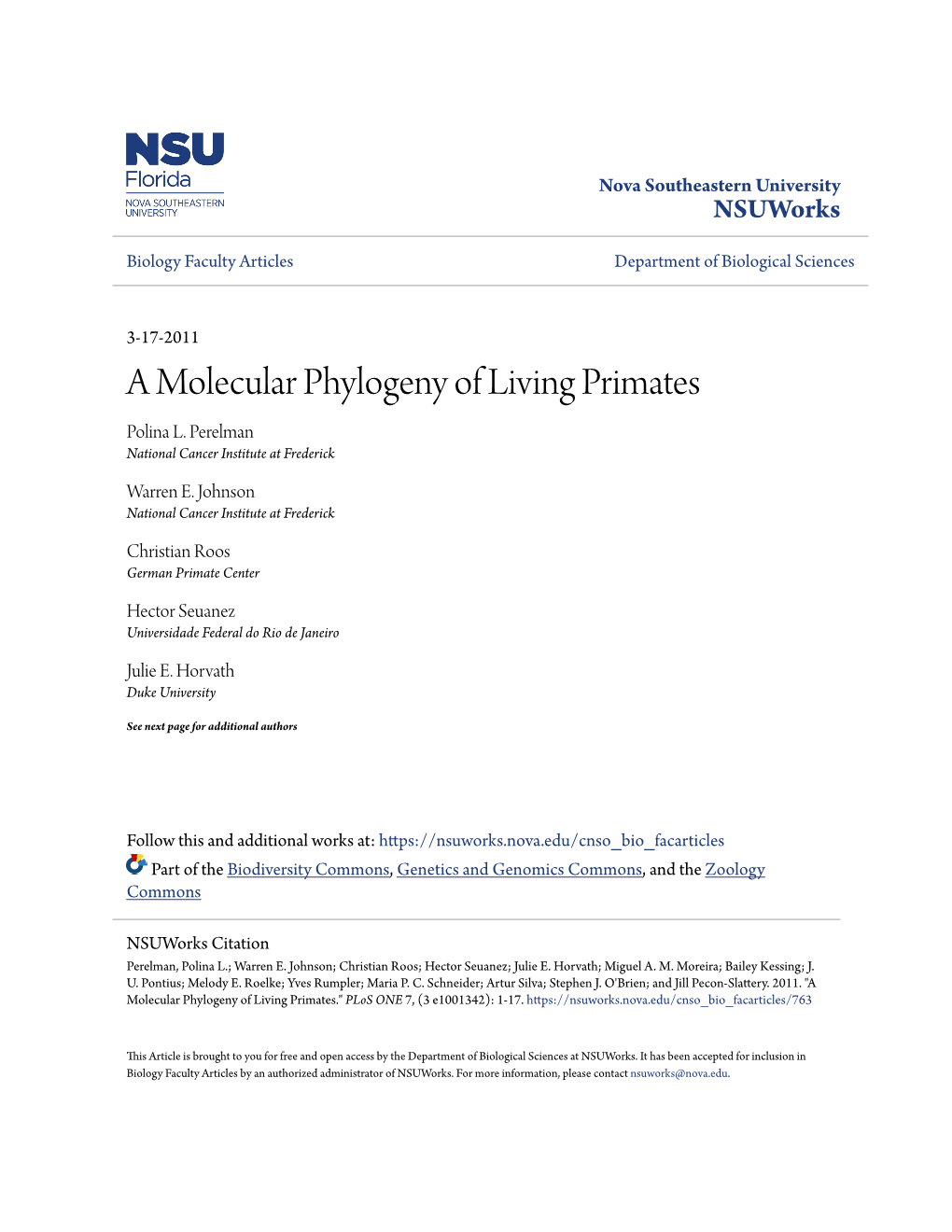 A Molecular Phylogeny of Living Primates Polina L