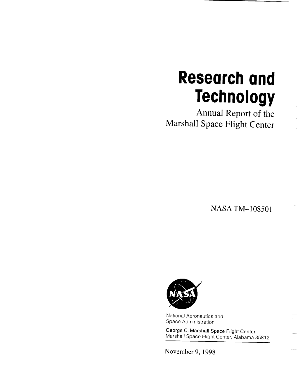 Researchand Technology Annual Report of the Marshall Space Flight Center