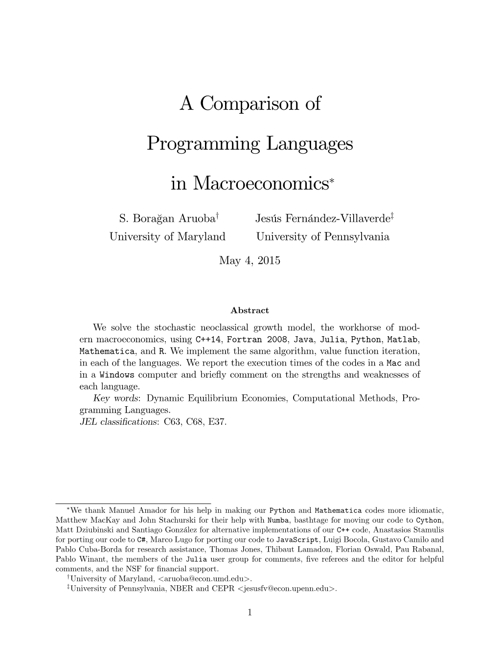 A Comparison of Programming Languages in Macroeconomics∗