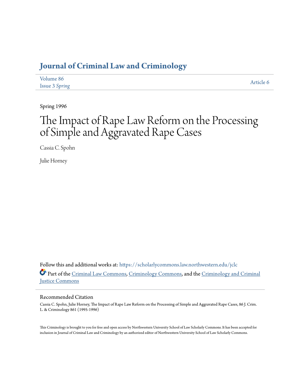 The Impact of Rape Law Reform on the Processing of Simple and Aggravated Rape Cases