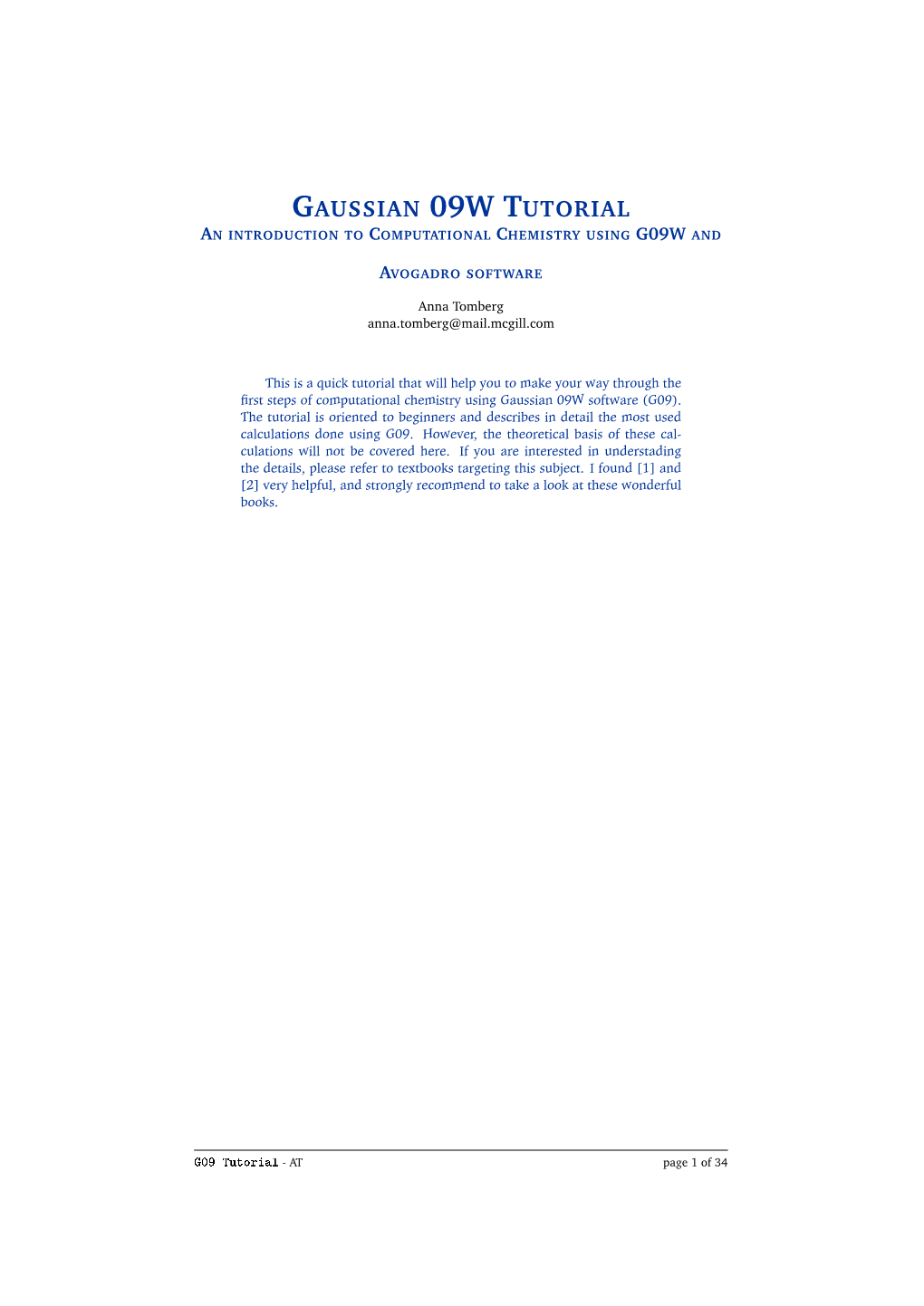 Gaussian 09W Tutorial Anintroductionto Computational Chemistryusing G09w And