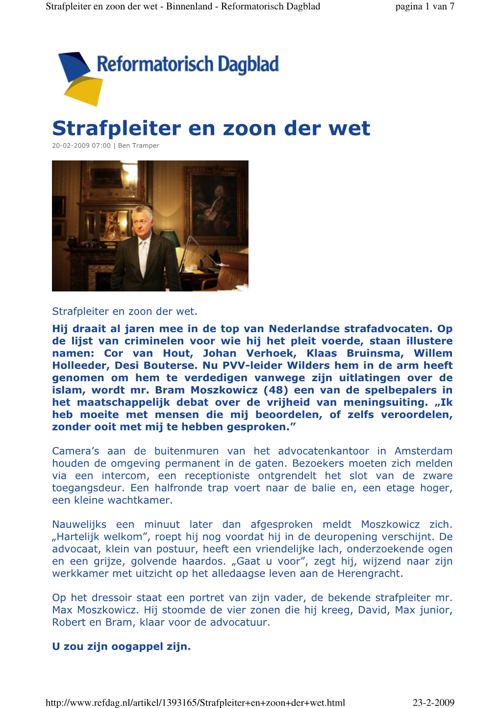 Strafpleiter En Zoon Der Wet - Binnenland - Reformatorisch Dagblad Pagina 1 Van 7