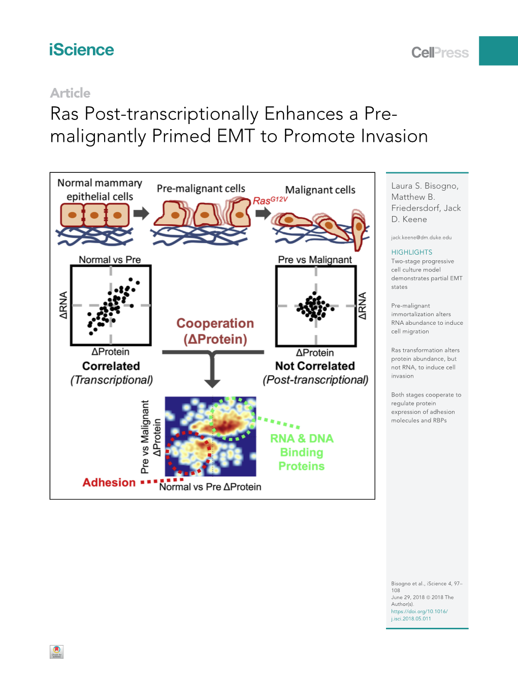 Ras Post-Transcriptionally Enhances a Pre-Malignantly Primed EMT to Promote Invasion