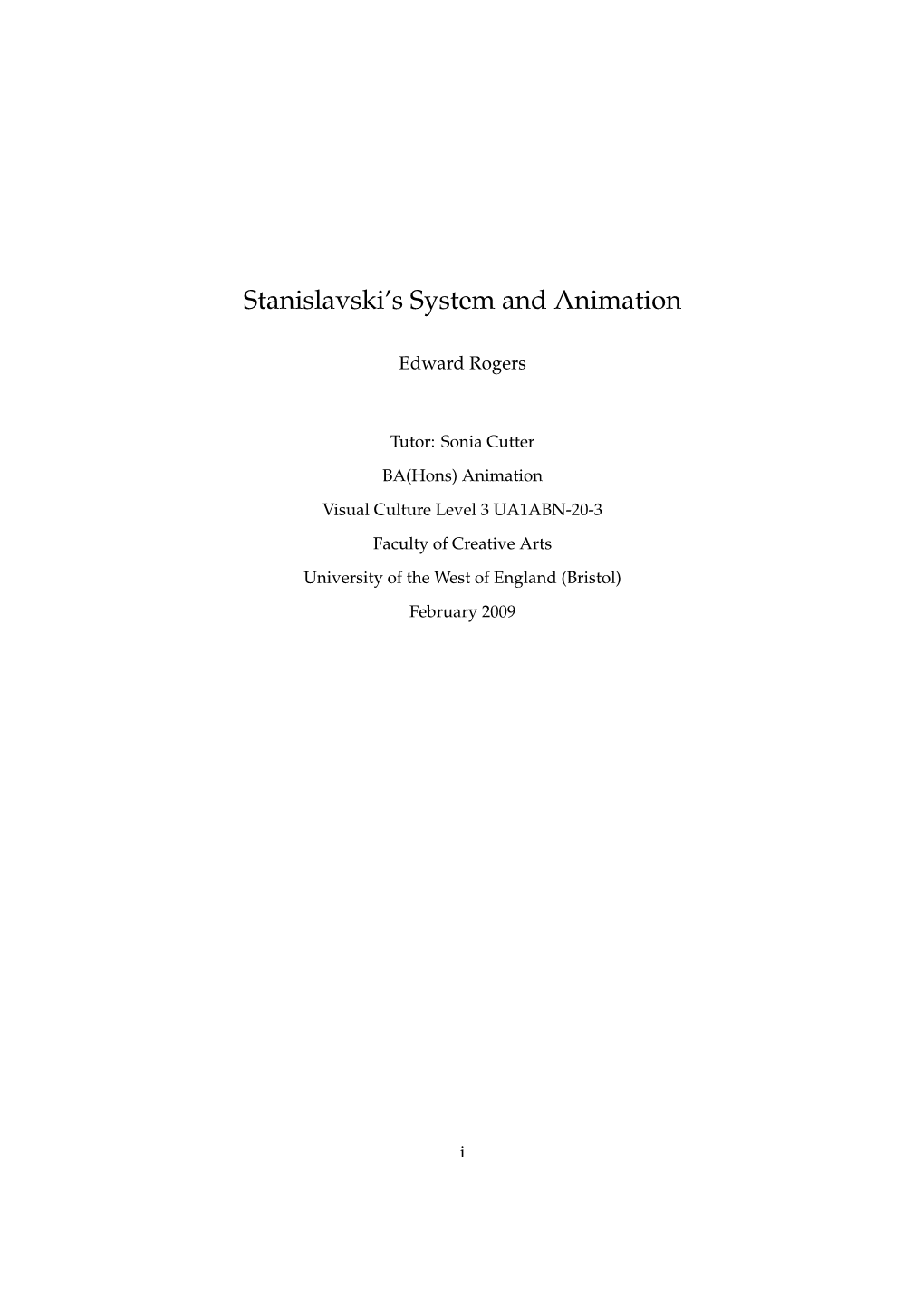 Stanislavski's System and Animation