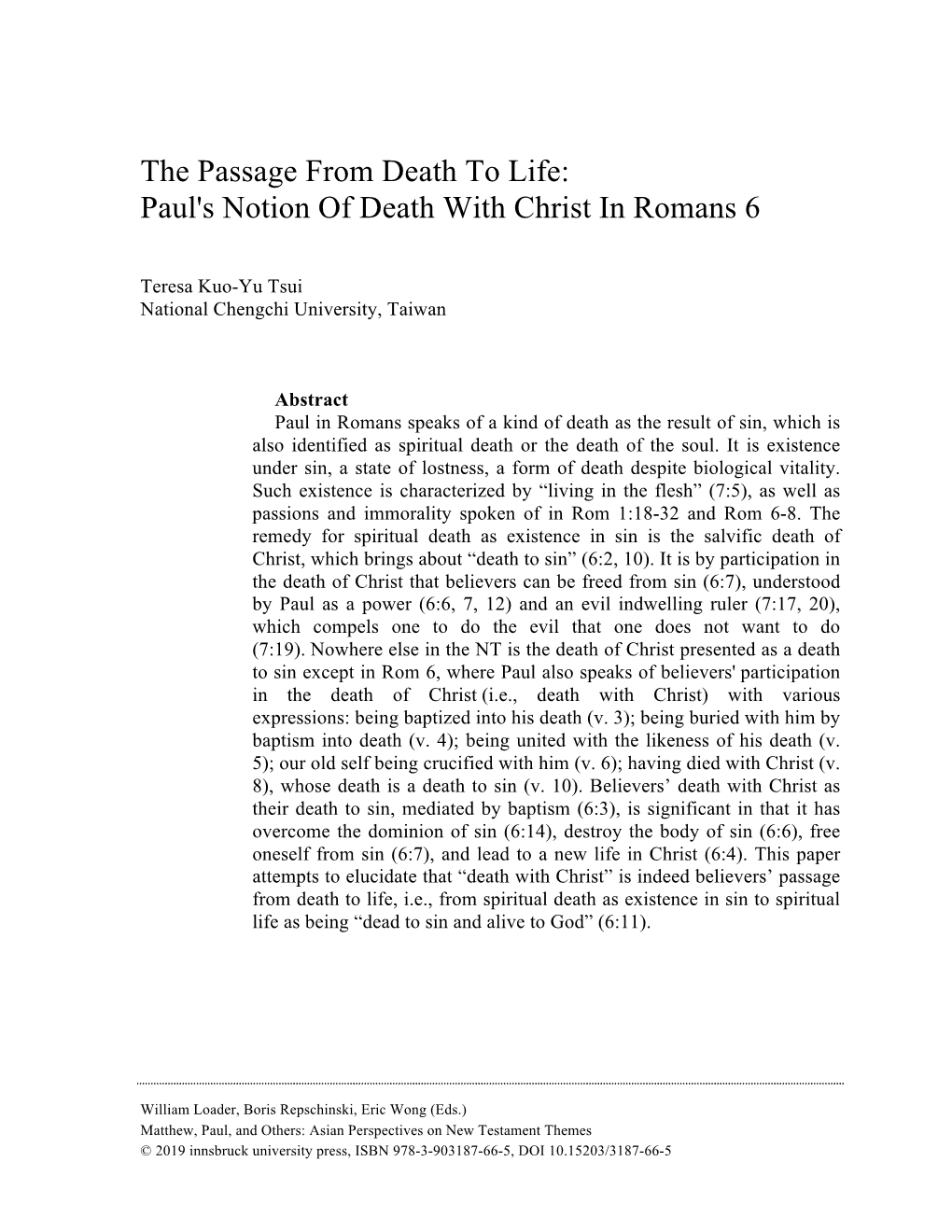Paul's Notion of Death with Christ in Romans 6