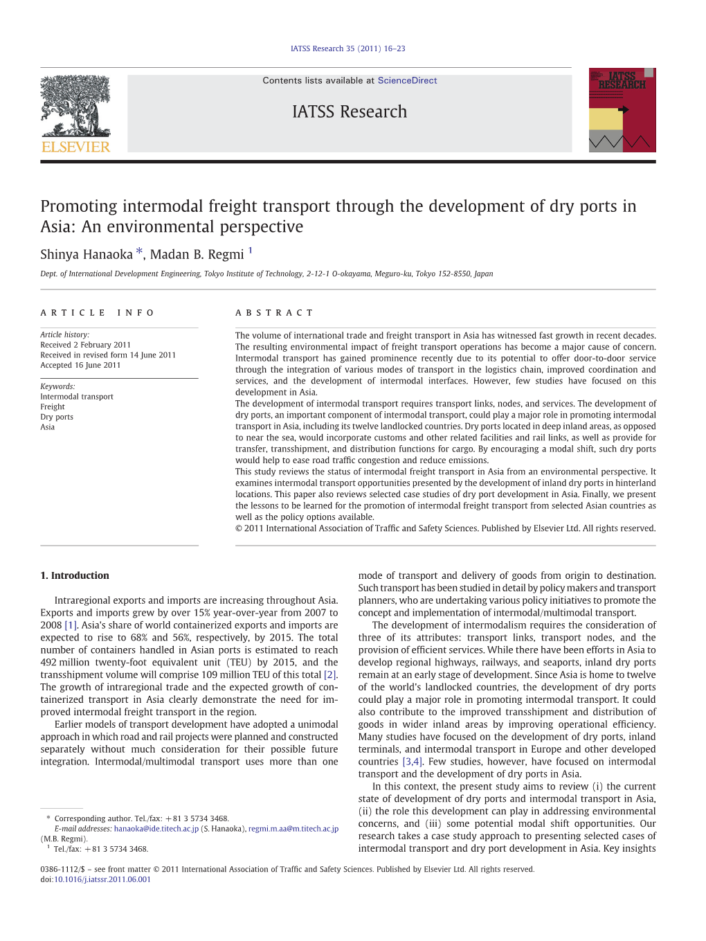 Promoting Intermodal Freight Transport Through the Development of Dry Ports in Asia: an Environmental Perspective