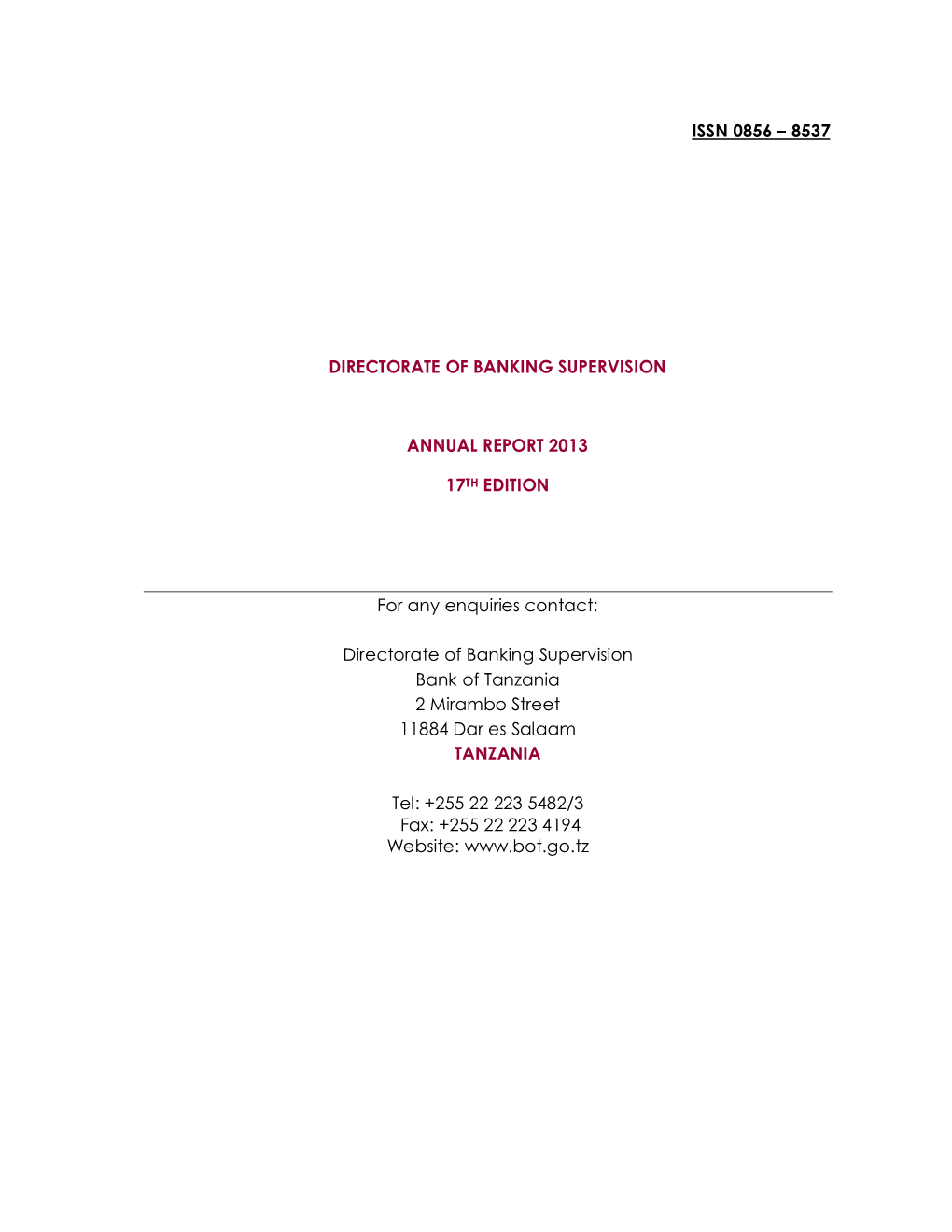 Directorate of Banking Supervision: Annual Report 2013