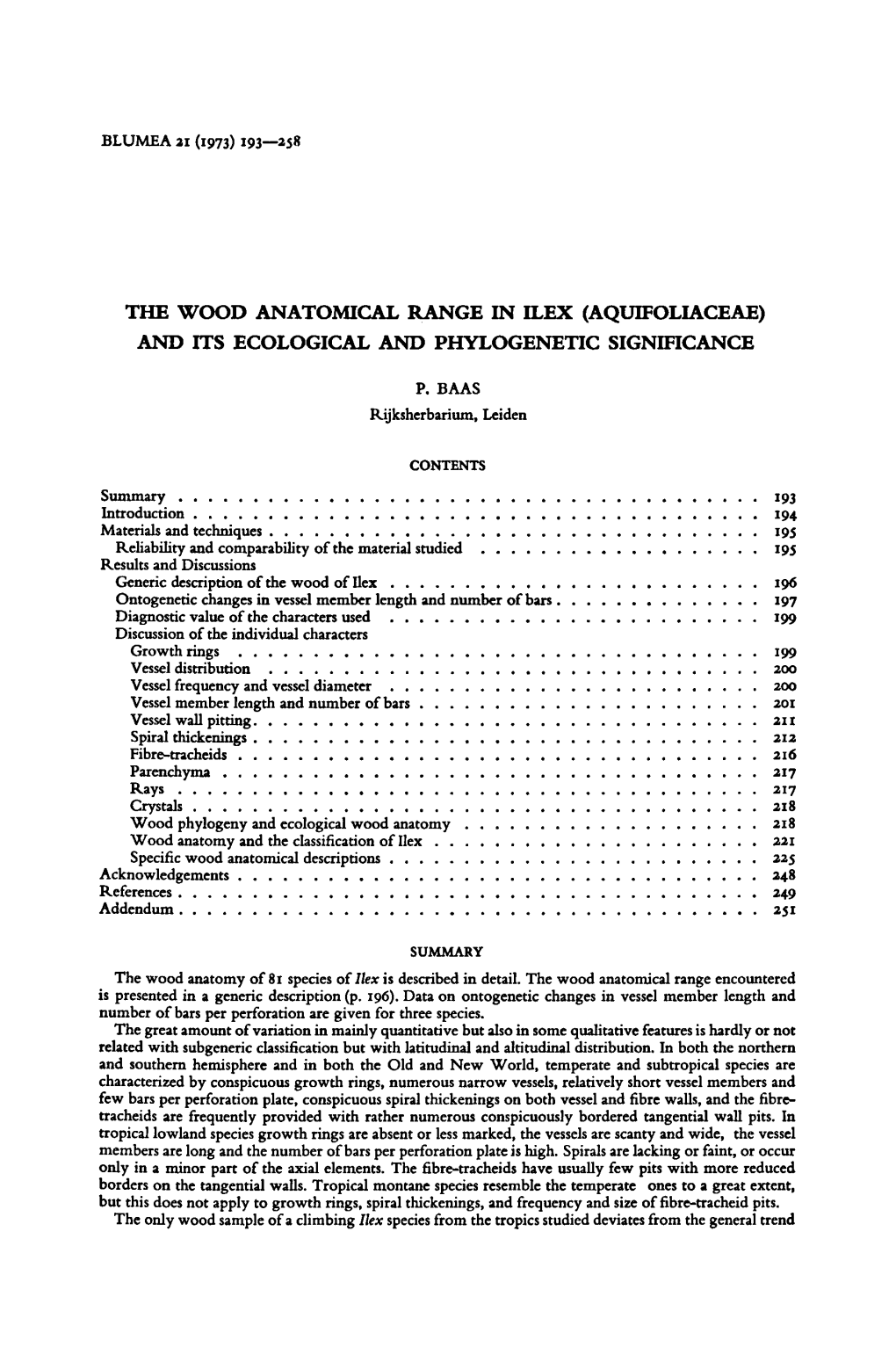 (Aquifoliaceae) Summary Descriptions Acknowledgements Hemisphere