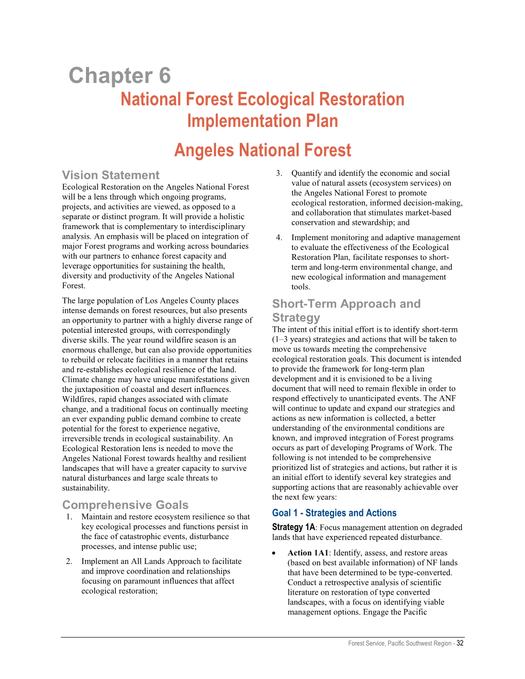 Chapter 6: National Forest Ecological Restoration Implementation Plan