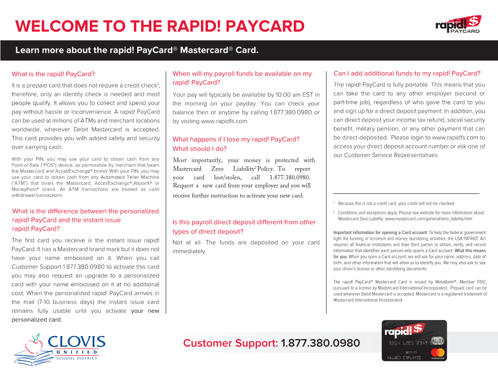 Welcome to the Rapid! Paycard ®