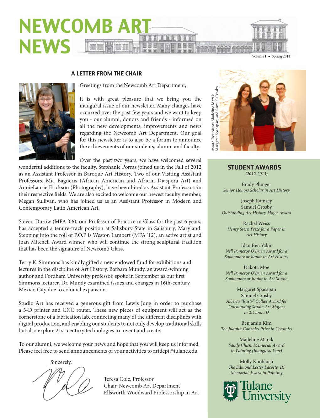 NEWCOMB ART NEWS Volume I Spring 2014