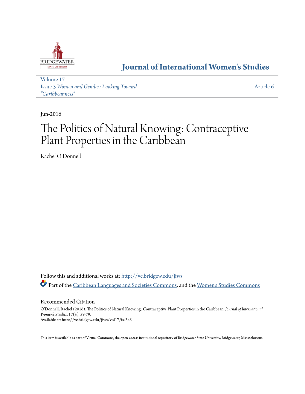 The Politics of Natural Knowing: Contraceptive Plant Properties in the Caribbean