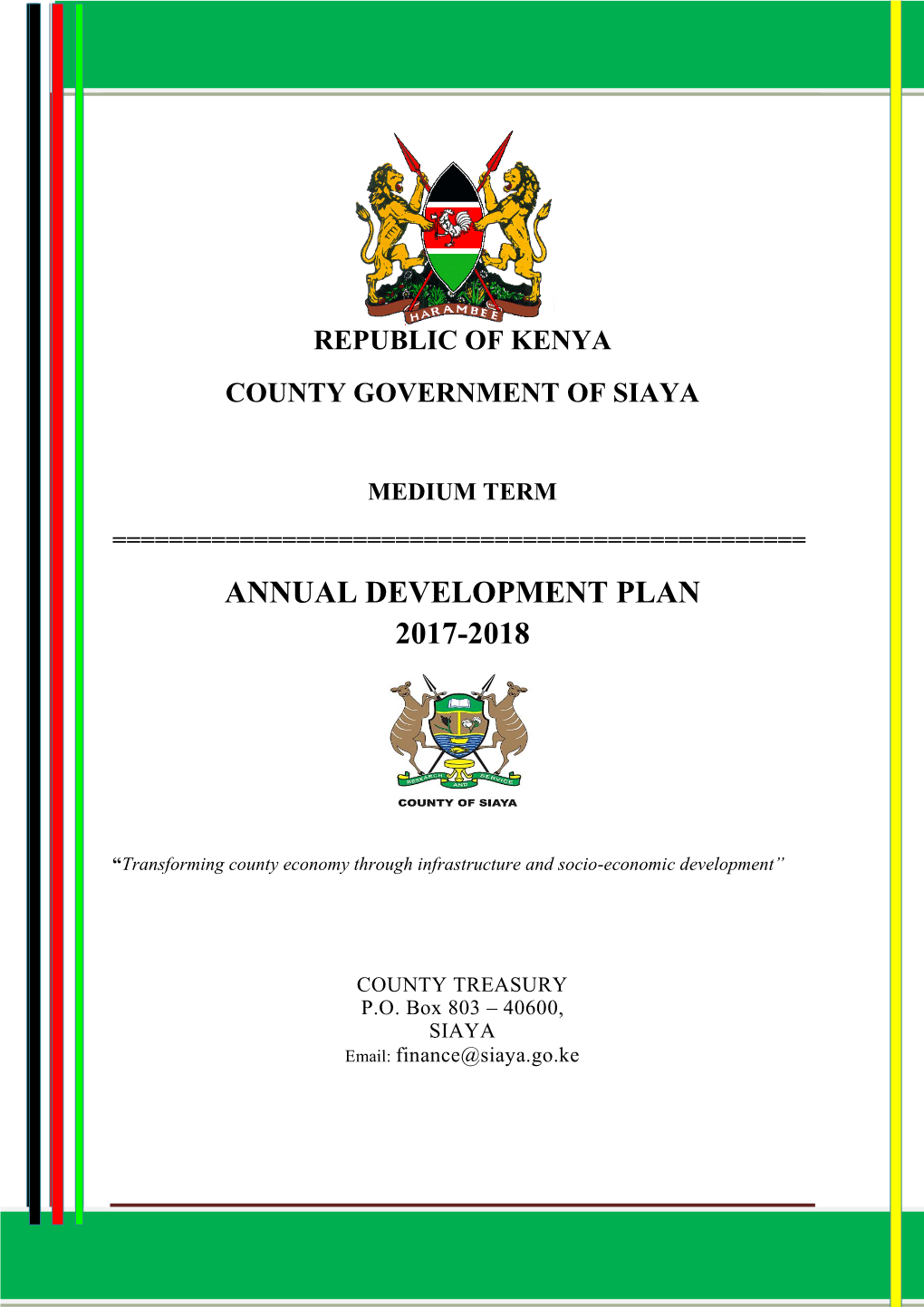 Siaya County Annual Development Plan 2017-18