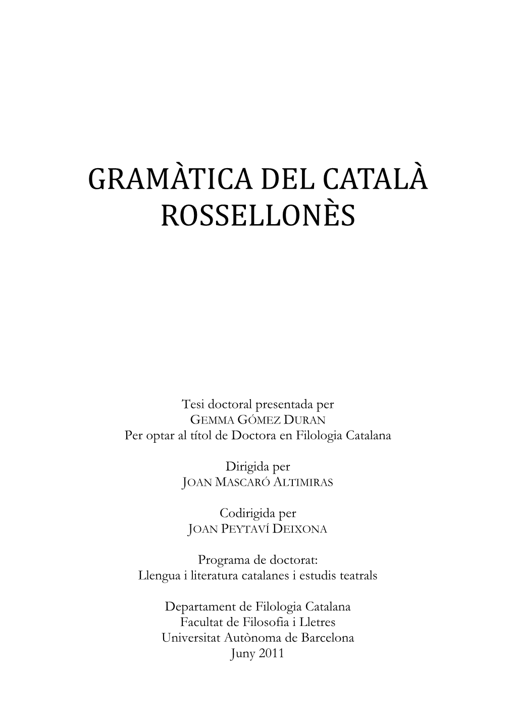 Gramàtica Del Català Rossellonès