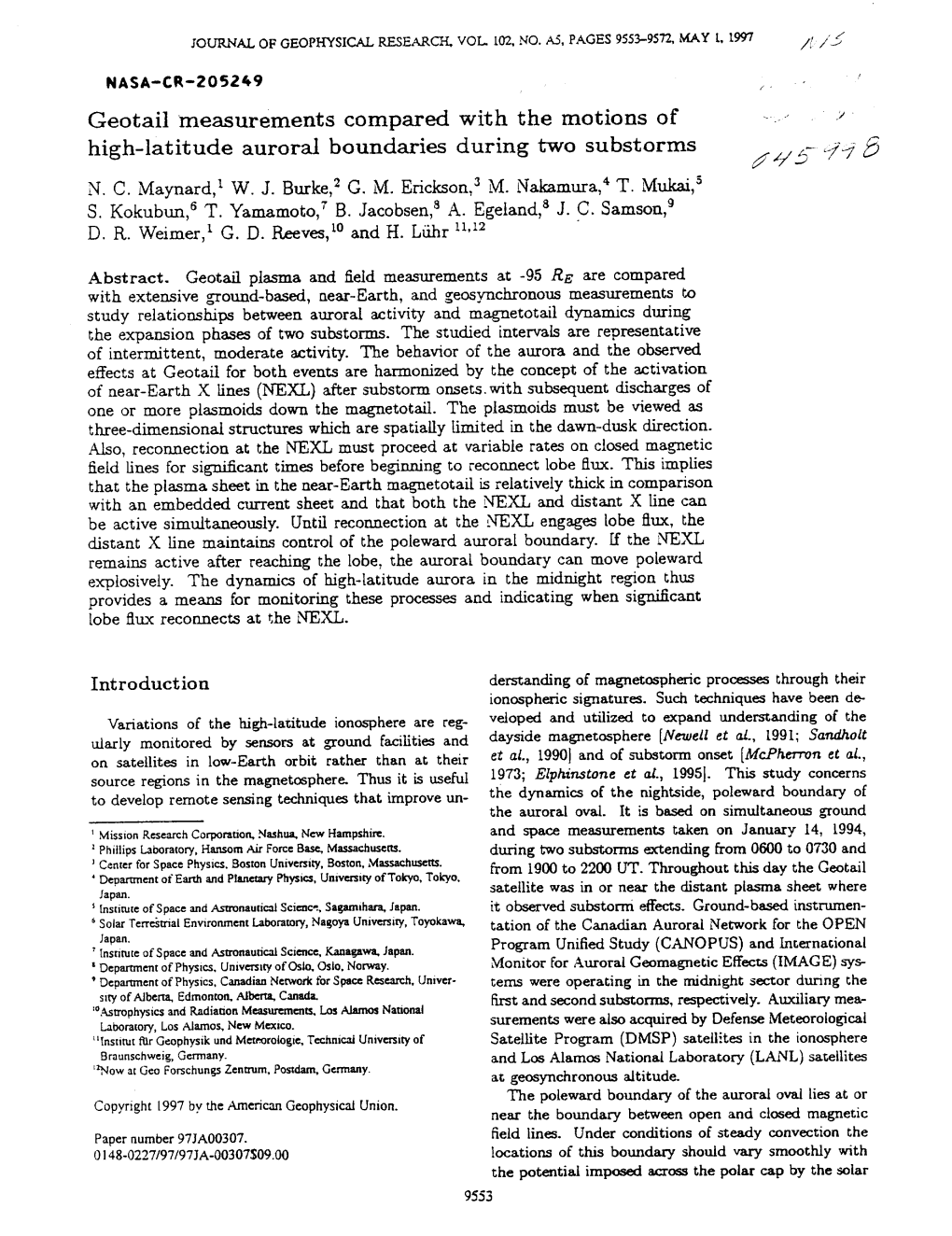 Geotail Measurements Compared with the Motions of High-Latitude Auroral Boundaries During Two Substorms /:/S