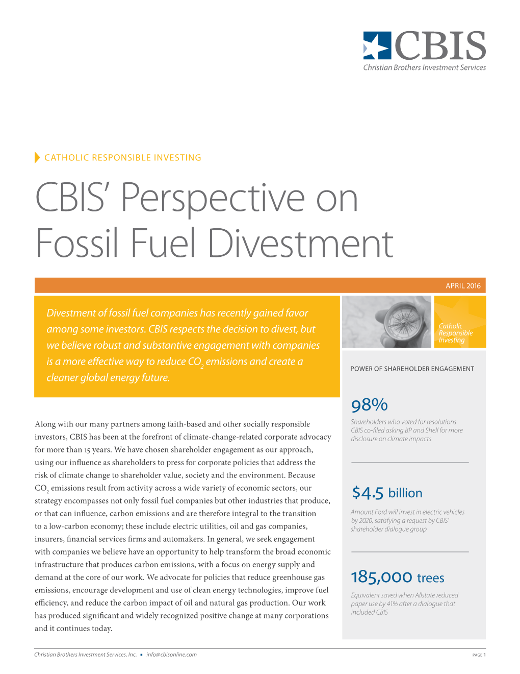 CBIS' Perspective on Fossil Fuel Divestment