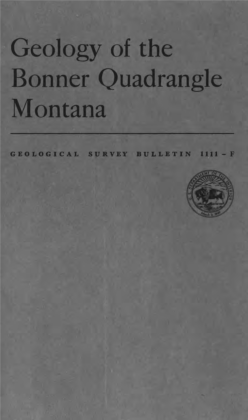 Geology of the Bonner Quadrangle Montana