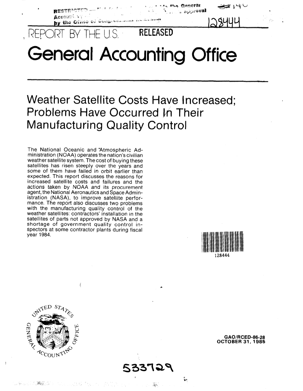 RCED-86-28 Weather Satellite Costs Have Increased
