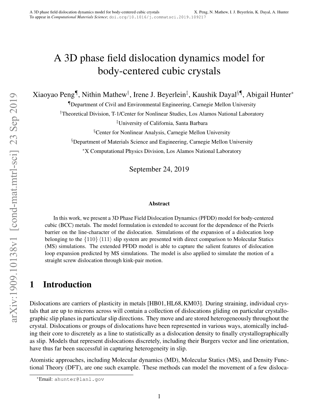 A 3D Phase Field Dislocation Dynamics Model for Body-Centered Cubic