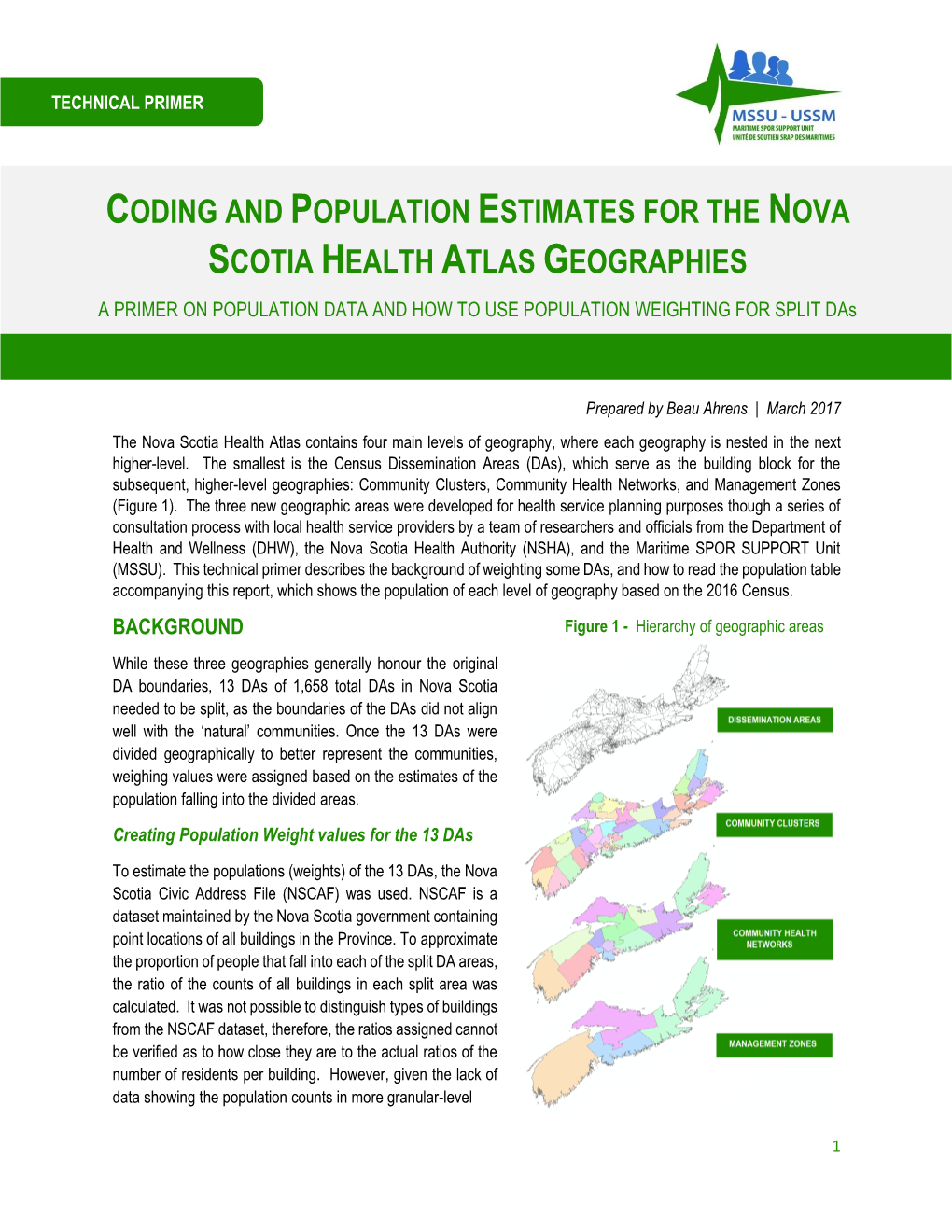 Coding and Population Estimates for the Nova Scotia Health Atlas
