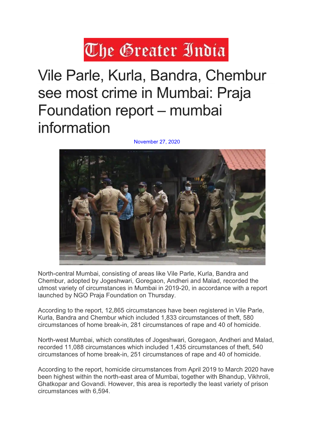 Vile Parle, Kurla, Bandra, Chembur See Most Crime in Mumbai: Praja Foundation Report – Mumbai Information November 27, 2020