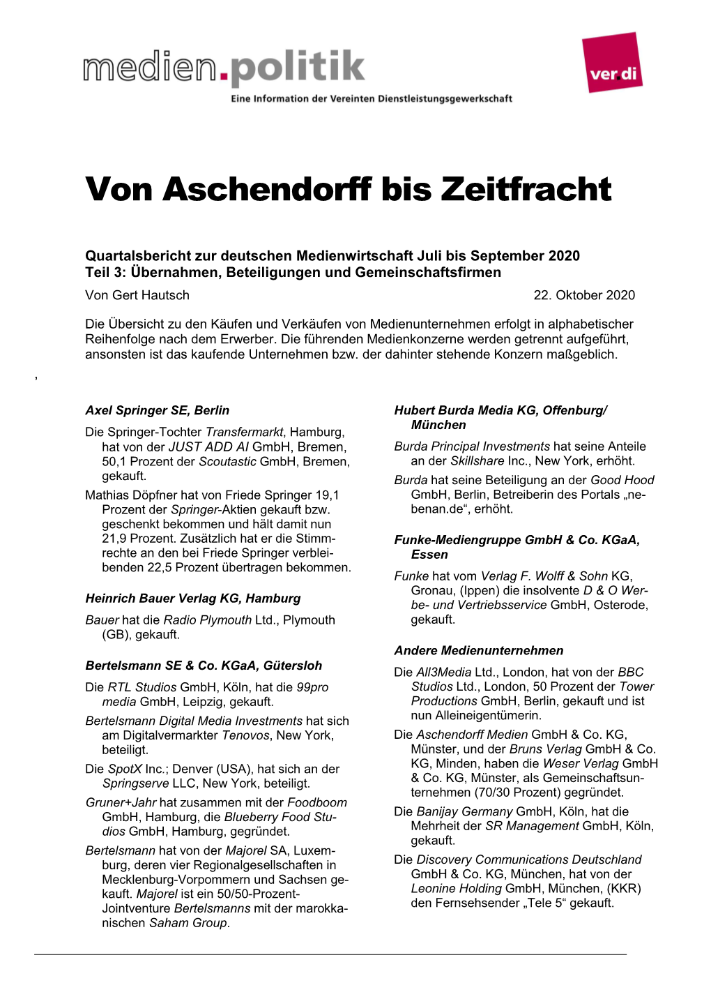 Von Aschendorff Bis Zeitfracht