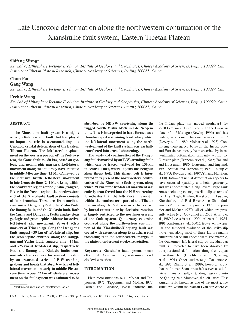 Late Cenozoic Deformation Along the Northwestern Continuation of the Xianshuihe Fault System, Eastern Tibetan Plateau