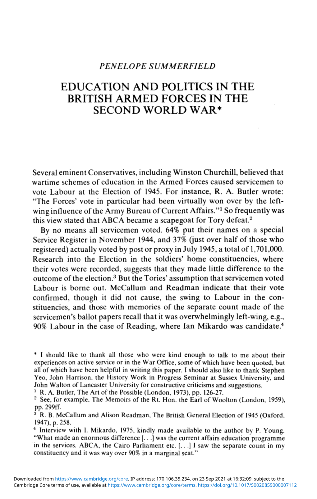 Education and Politics in the British Armed Forces in the Second World War*