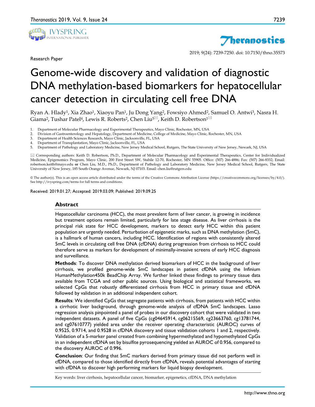 Theranostics Genome-Wide Discovery and Validation of Diagnostic DNA