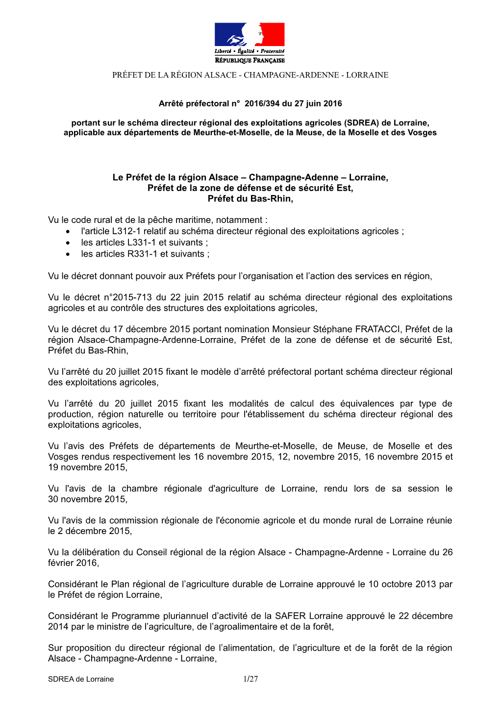 Projet De Schéma Directeur Régional Des Exploitations Agricoles (SDREA)