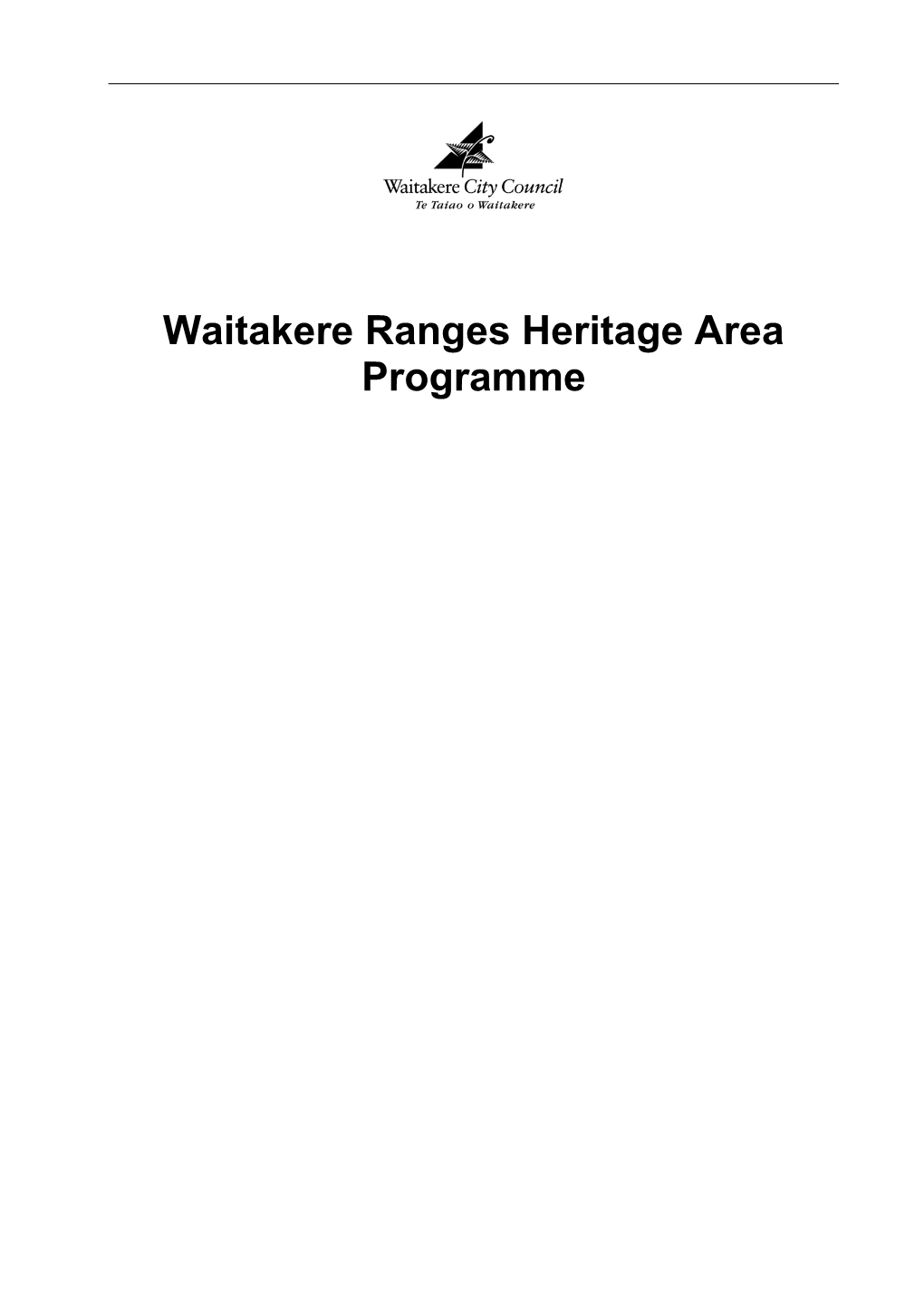 Waitakere Ranges Heritage Area Programme