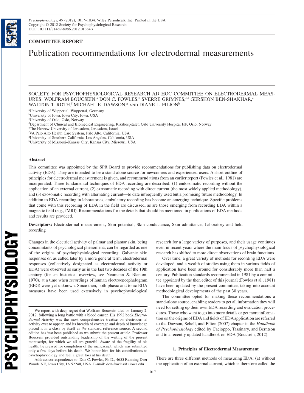 Publication Recommendations for Electrodermal Measurements