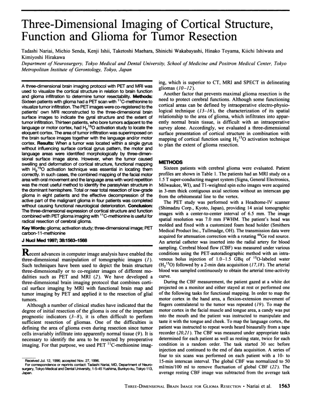 Three-Dimensional Imaging of Cortical Structure, Function and Glioma for Tumor Resection