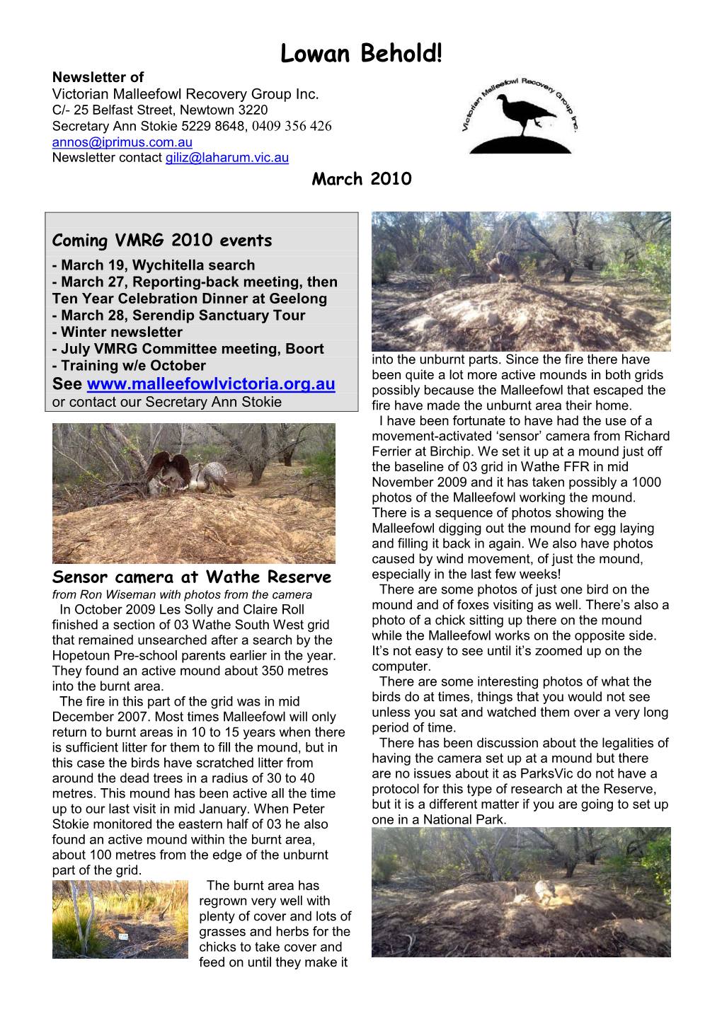 Lowan Behold! Newsletter of Victorian Malleefowl Recovery Group Inc