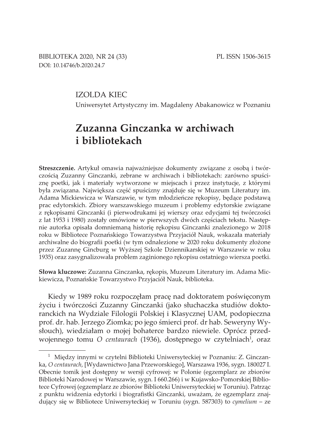 Zuzanna Ginczanka W Archiwach I Bibliotekach 191
