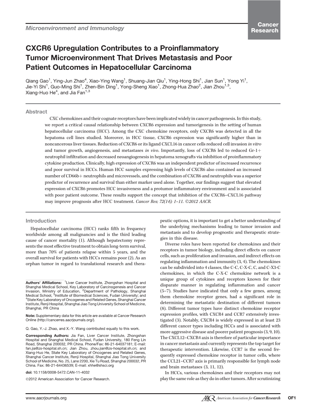 CXCR6 Upregulation Contributes to a Proinflammatory Tumor Microenvironment That Drives Metastasis and Poor Patient Outcomes in H